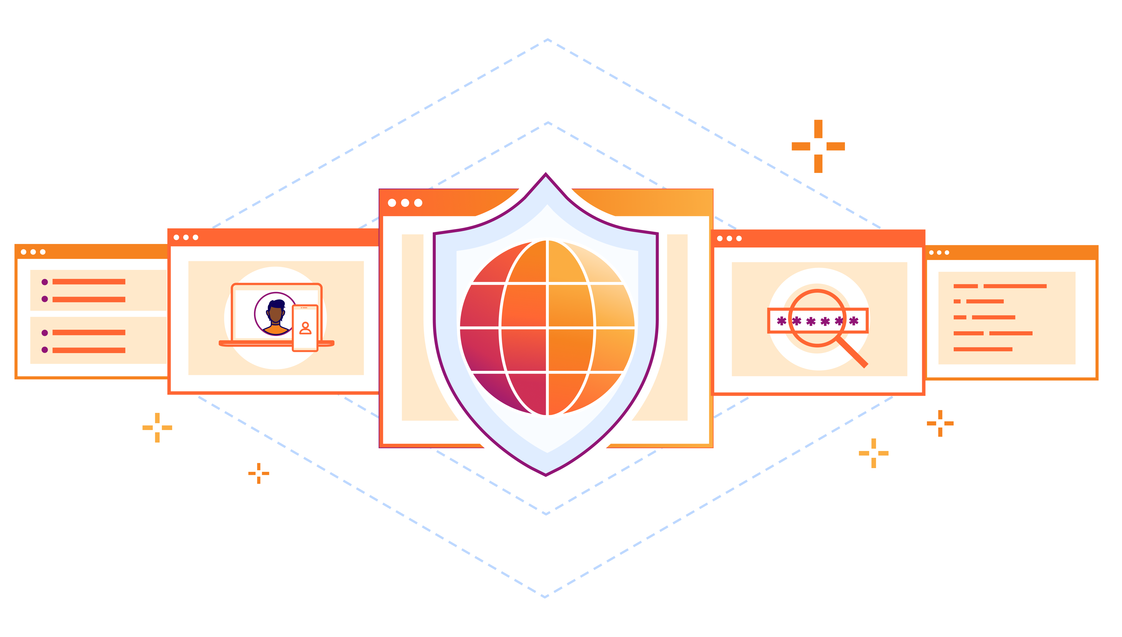 Hero Illustration - Cloudflare Security Center - Globe and windows